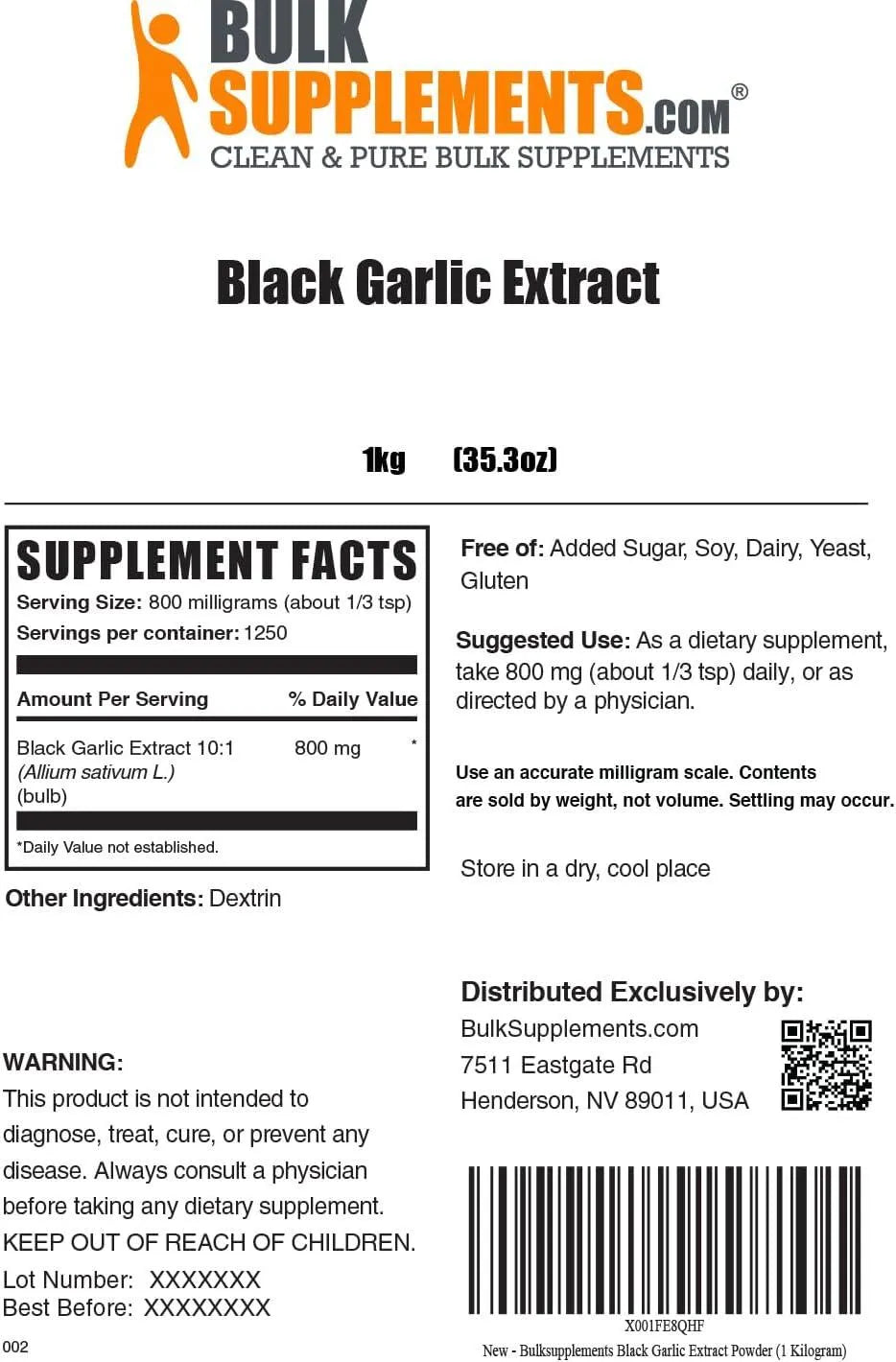 BULK SUPPLEMENTS - Bulk Supplements Black Garlic Extract 1 Kg. - The Red Vitamin MX - Suplementos Alimenticios - {{ shop.shopifyCountryName }}