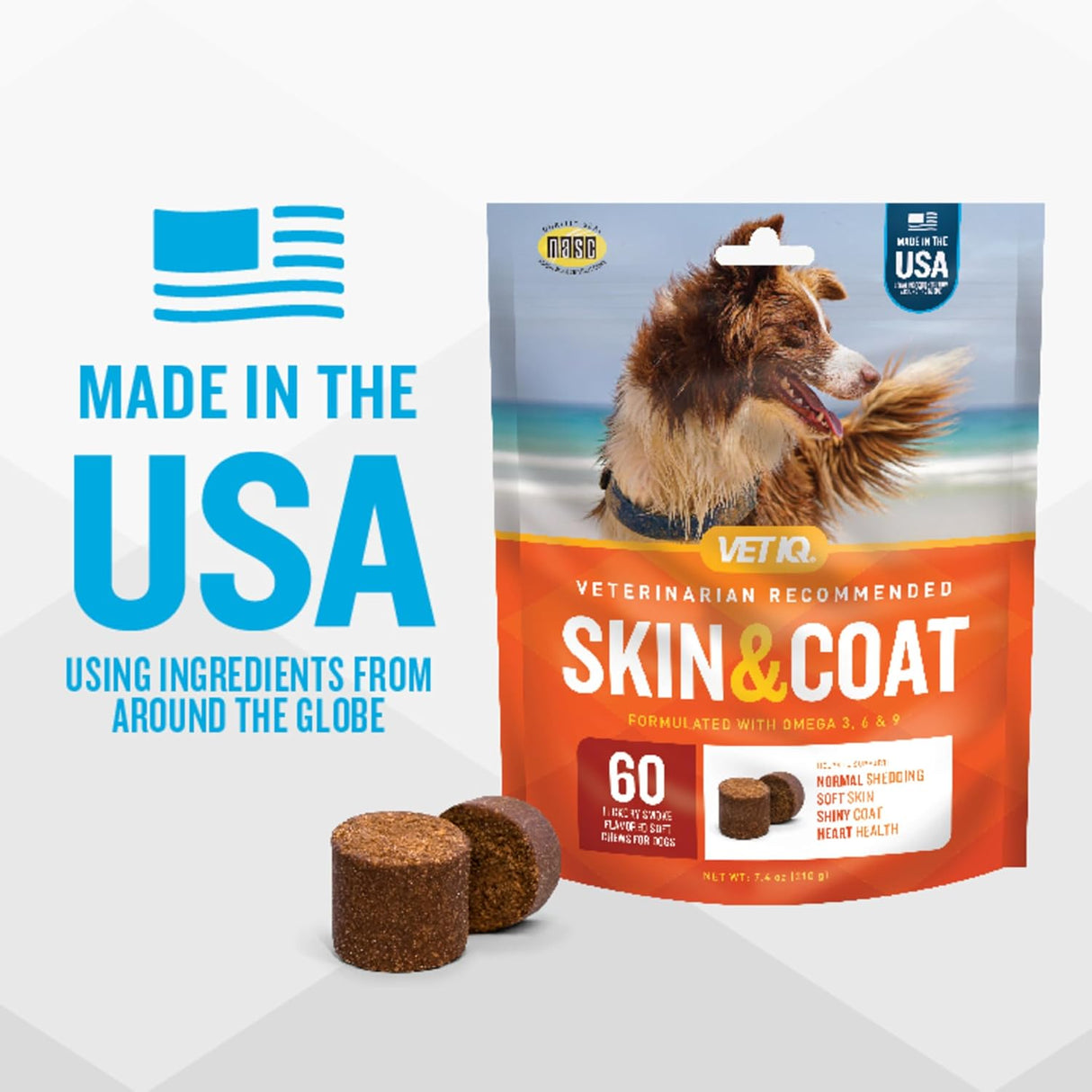 VetIQ Skin and Coat Supplement for Dogs 60 Masticables 2 Pack