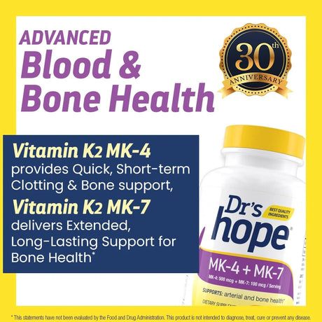 DR'S HOPE - Dr’s Hope Vitamin K2 MK7 with Vitamin K2 MK4 90 Capsulas - The Red Vitamin MX - Suplementos Alimenticios - {{ shop.shopifyCountryName }}
