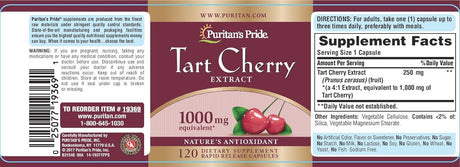 Puritan's Pride Tart Cherry Extract 1000Mg. 120 Capsulas