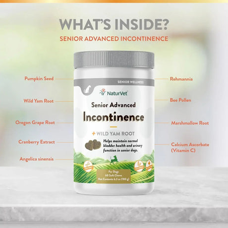 NATURVET - NaturVet Senior Advanced Incontinence Dog Supplement 60 Masticables - The Red Vitamin MX - Salud De Tracto Urinario Para Perros - {{ shop.shopifyCountryName }}