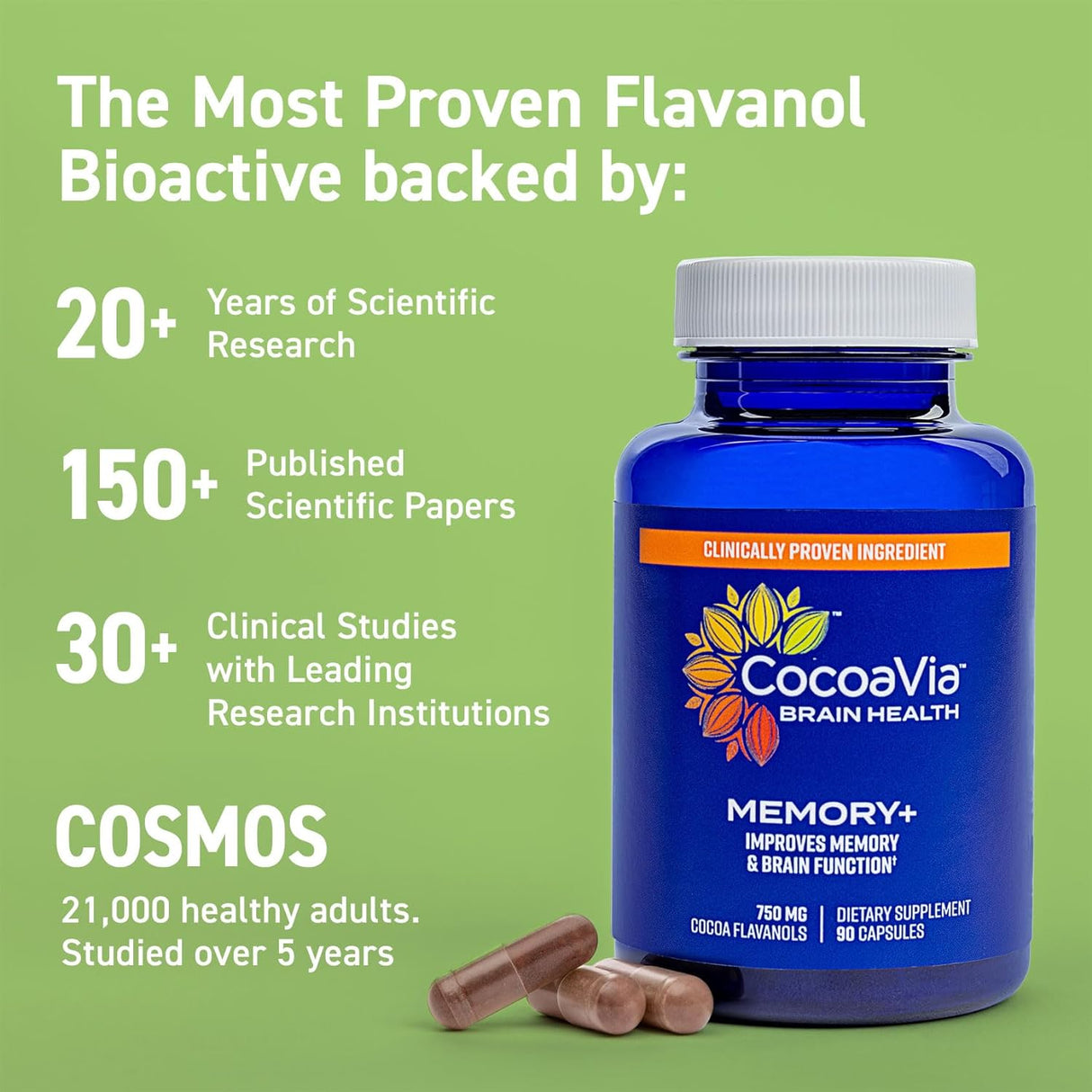 CocoaVia Memory+ Brain 750Mg. Cocoa Flavanols 90 Capsulas