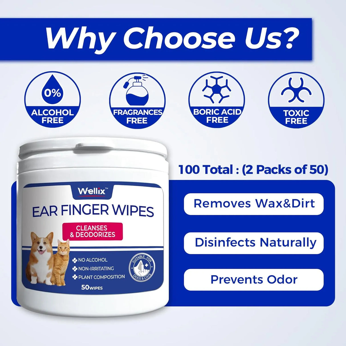 WELLIX - Wellix Pet Ear Cleaner Wipes for Dogs & Cats 50 Toallitas 2 Pack - The Red Vitamin MX - Cuidado Del Oído De Perros - {{ shop.shopifyCountryName }}