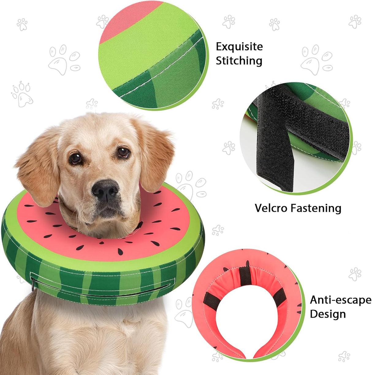 MIDOG Inflatable Dog Cone Collar Watermelon MEDIUM Neck 11"-14"