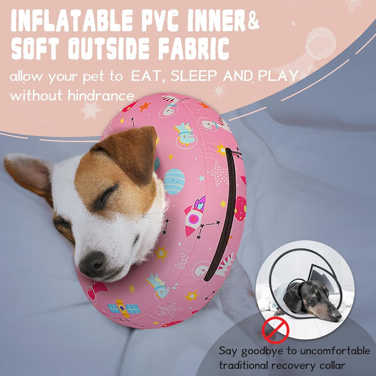 Toptakeit Elevated Inflatable Dog Collar PINKT XLARGE