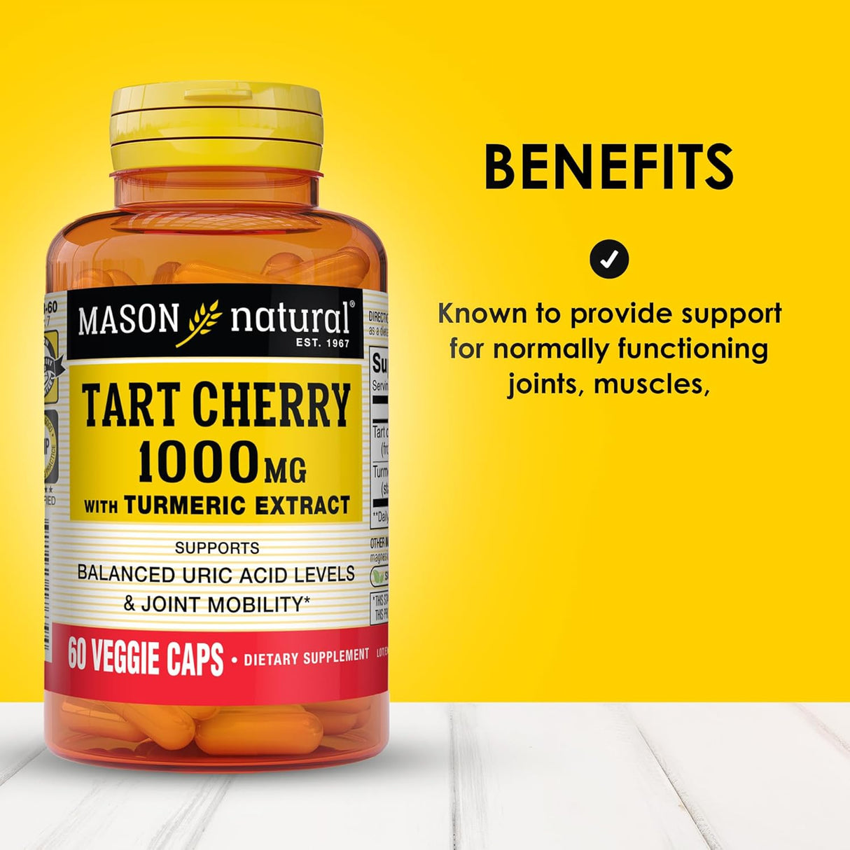 MASON NATURAL Tart Cherry Extract 1000Mg. with Standardized Turmeric 60 Capsulas