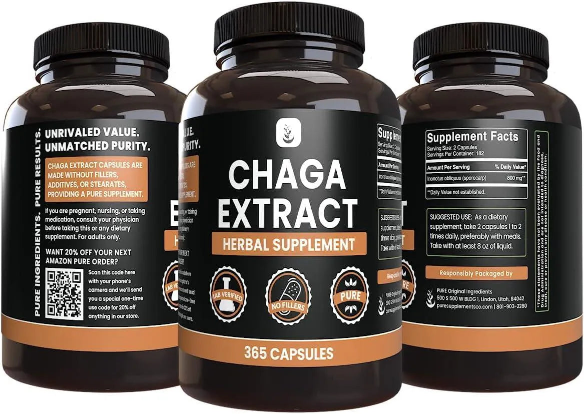 PURE ORIGINAL INGREDIENTS - PURE ORIGINAL INGREDIENTS Chaga Mushroom Extract 365 Capsulas - The Red Vitamin MX - Suplementos Alimenticios - {{ shop.shopifyCountryName }}