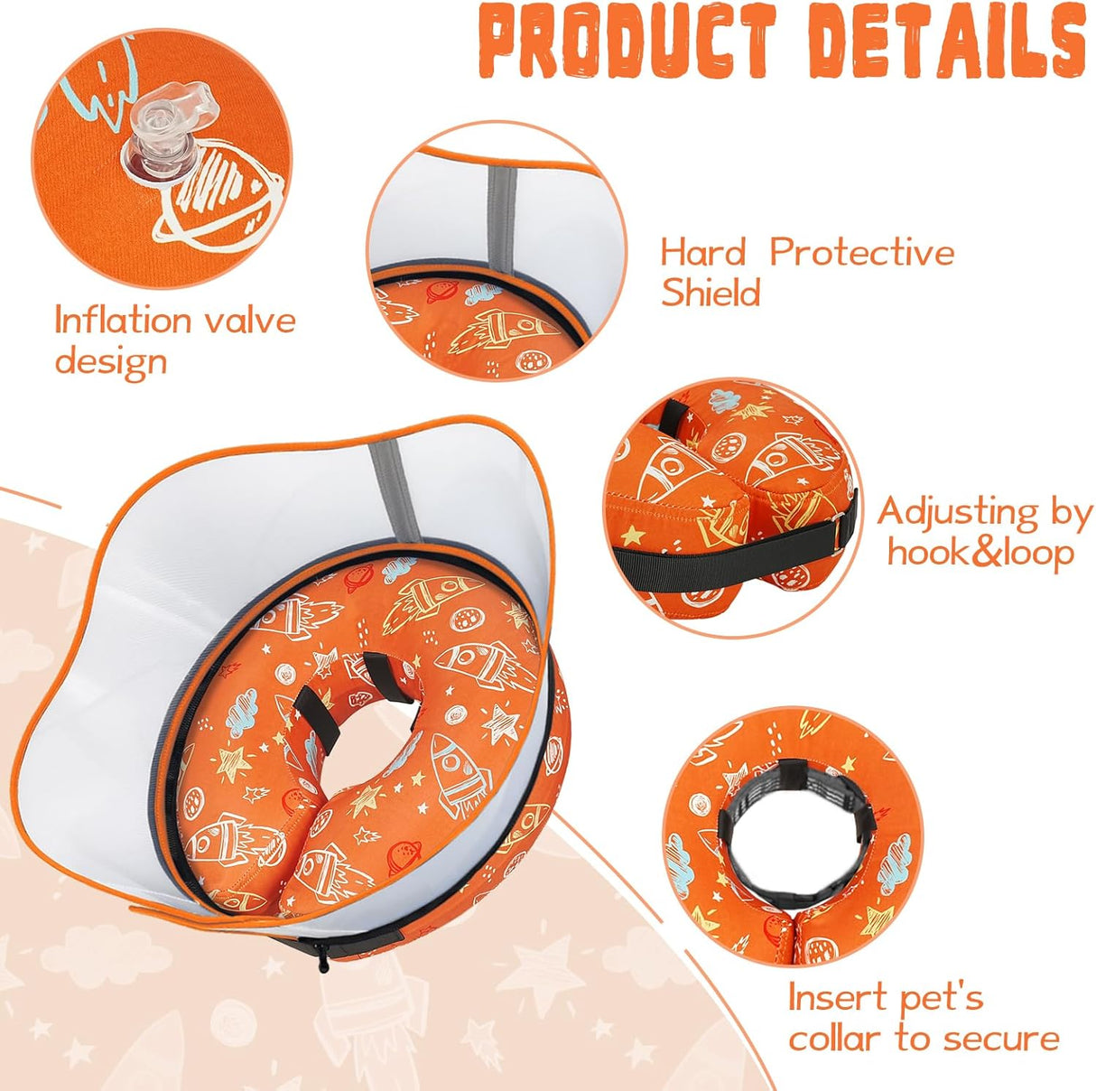Toptakeit Elevated Inflatable Dog Cone Collar ORANGE XLARGE