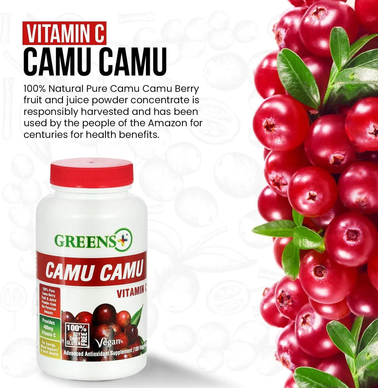 GREENS+ - Greens+ Camu Camu 120 Capsulas - The Red Vitamin MX - Suplementos Alimenticios - {{ shop.shopifyCountryName }}