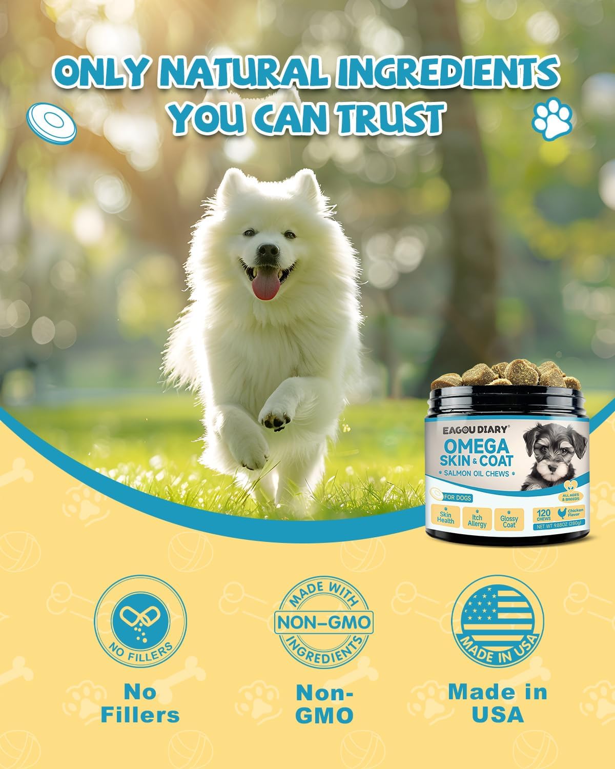 EAGOUDIARY - EagouDiary Salmon Oil Chews for Dogs 120 Masticables - The Red Vitamin MX - Aceite De Pescado Para Perros - {{ shop.shopifyCountryName }}
