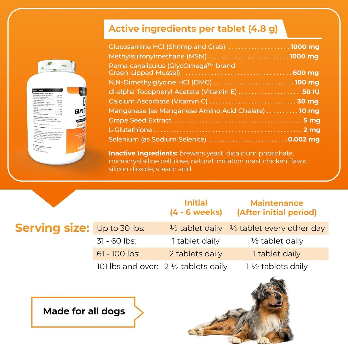 VetriScience Glycoflex 3 Clinically Proven Hip and Joint Supplement for Dogs 120 Tabletas Masticables