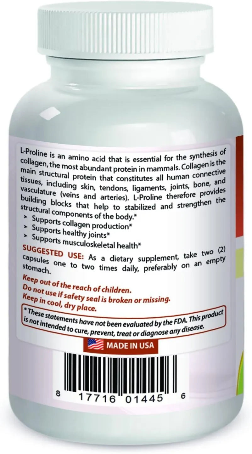 BEST NATURALS - Best Naturals L-Proline 500Mg. 120 Capsulas - The Red Vitamin MX - Suplementos Alimenticios - {{ shop.shopifyCountryName }}