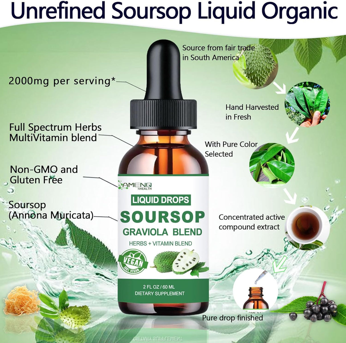 AMENQ hHEALTH Soursop Graviola Liquid Drops 2 Fl.Oz.