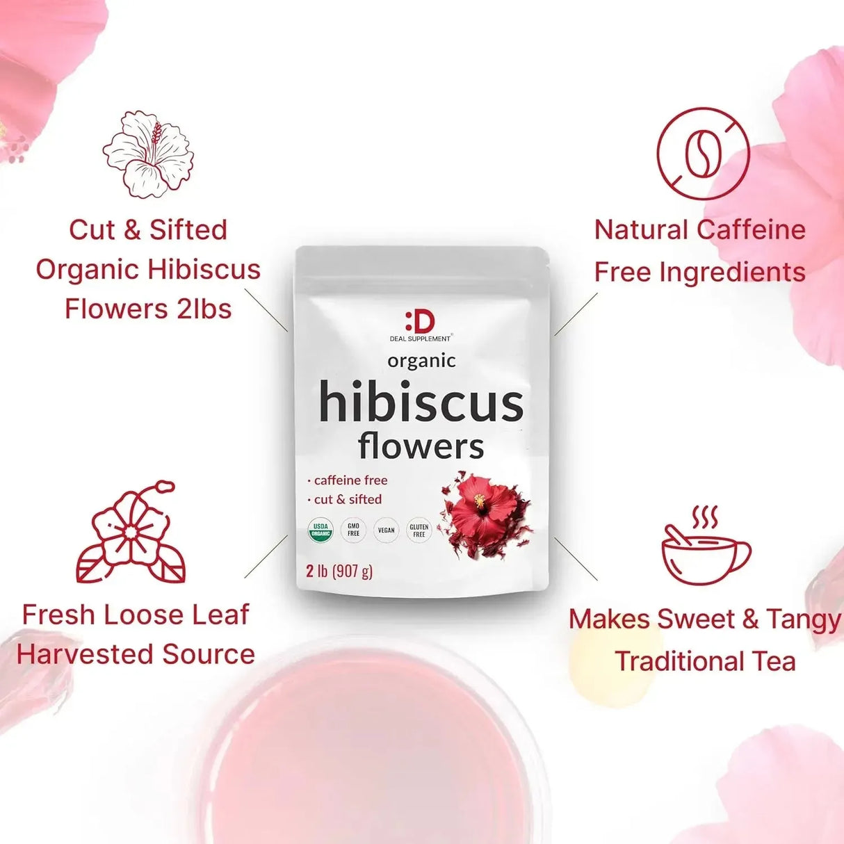 DEAL SUPPLEMENT - Deal Supplement Dried Organic Hibiscus Flowers 907Gr. - The Red Vitamin MX - Suplementos Alimenticios - {{ shop.shopifyCountryName }}