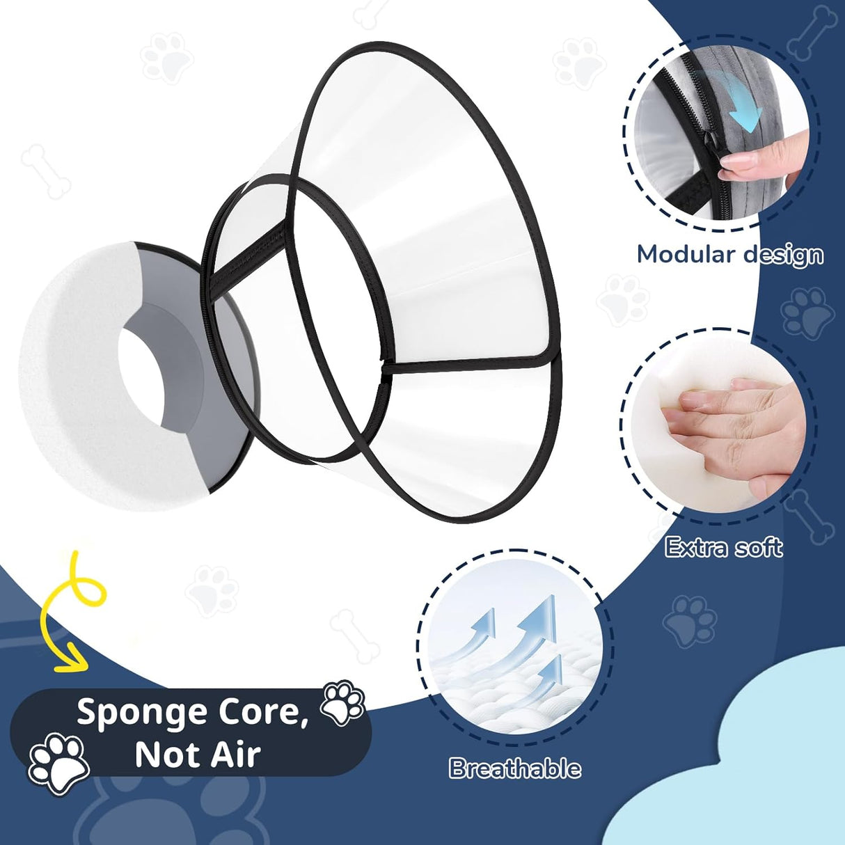 ICOYEA Sponge Core Dog Cone GRAY Size 2 Neck: 8.7"- 10.7"