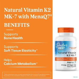 DOCTOR'S BEST - Doctors Best Natural Vitamin K2 MK-7 60 Capsulas - The Red Vitamin MX - Suplementos Alimenticios - {{ shop.shopifyCountryName }}