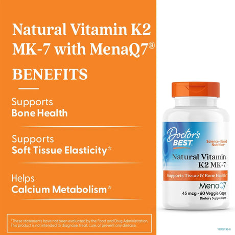 DOCTOR'S BEST - Doctors Best Natural Vitamin K2 MK-7 60 Capsulas - The Red Vitamin MX - Suplementos Alimenticios - {{ shop.shopifyCountryName }}
