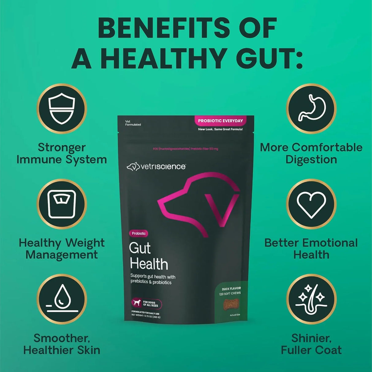 VETRISCIENCE - VetriScience Gut Health Chews Probiotic Everyday Digestive 120 Masticables - The Red Vitamin MX - Probióticos Para Perros - {{ shop.shopifyCountryName }}