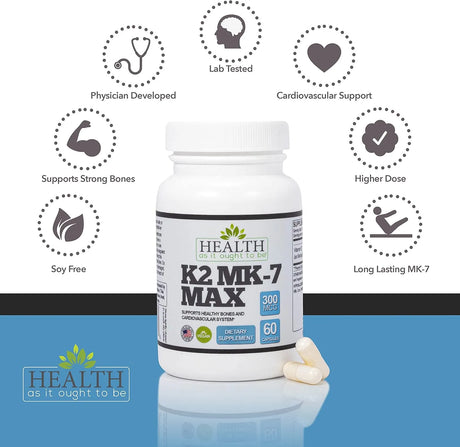 HEALTH AS IT OUGHT TO BE - Health As It Ought To Be Vitamin K2 MK7 MAX 300mcg 60 Capsulas - The Red Vitamin MX - Suplementos Alimenticios - {{ shop.shopifyCountryName }}