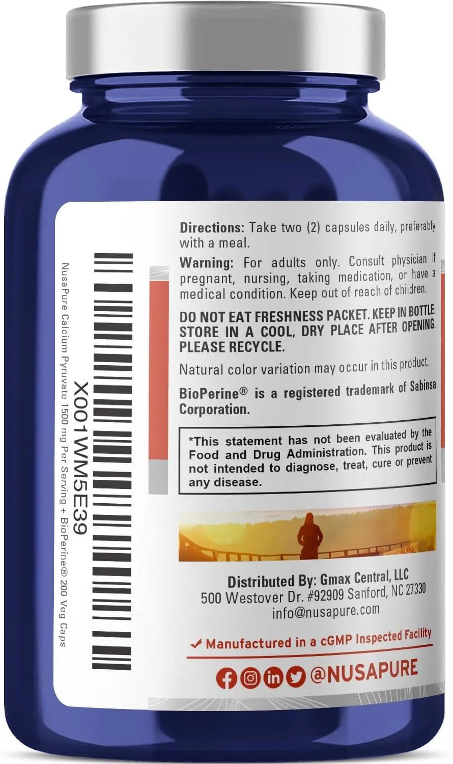 NUSAPURE - NusaPure Calcium Pyruvate 1500Mg. 200 Capsulas - The Red Vitamin MX - Suplementos Alimenticios - {{ shop.shopifyCountryName }}