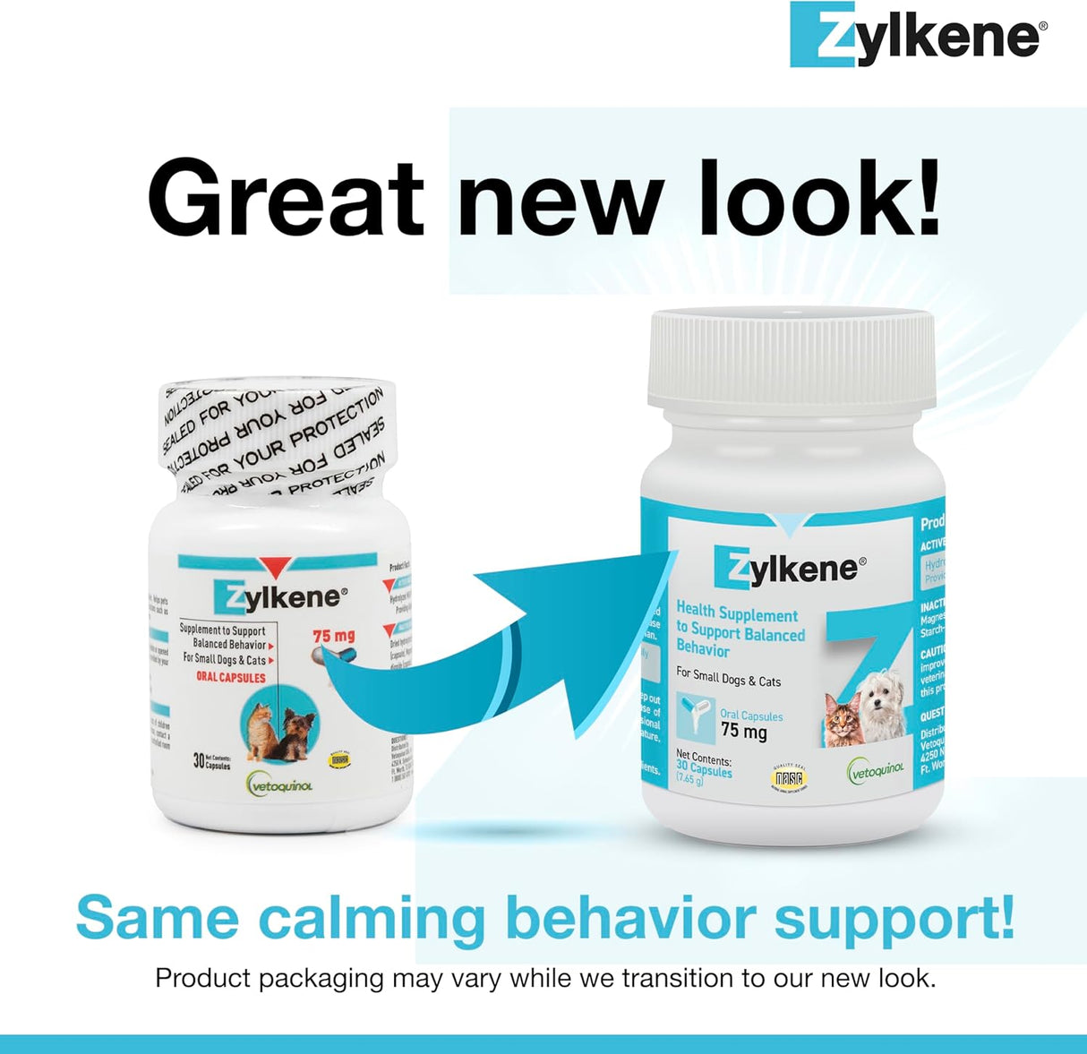 Vetoquinol Zylkene Calming Support Supplement for Small Dogs and Cats 30 Capsulas