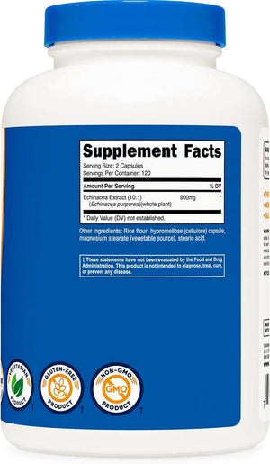 NUTRICOST - Nutricost Echinacea 800Mg. 240 Capsulas 2 Pack - The Red Vitamin MX - Suplementos Alimenticios - {{ shop.shopifyCountryName }}