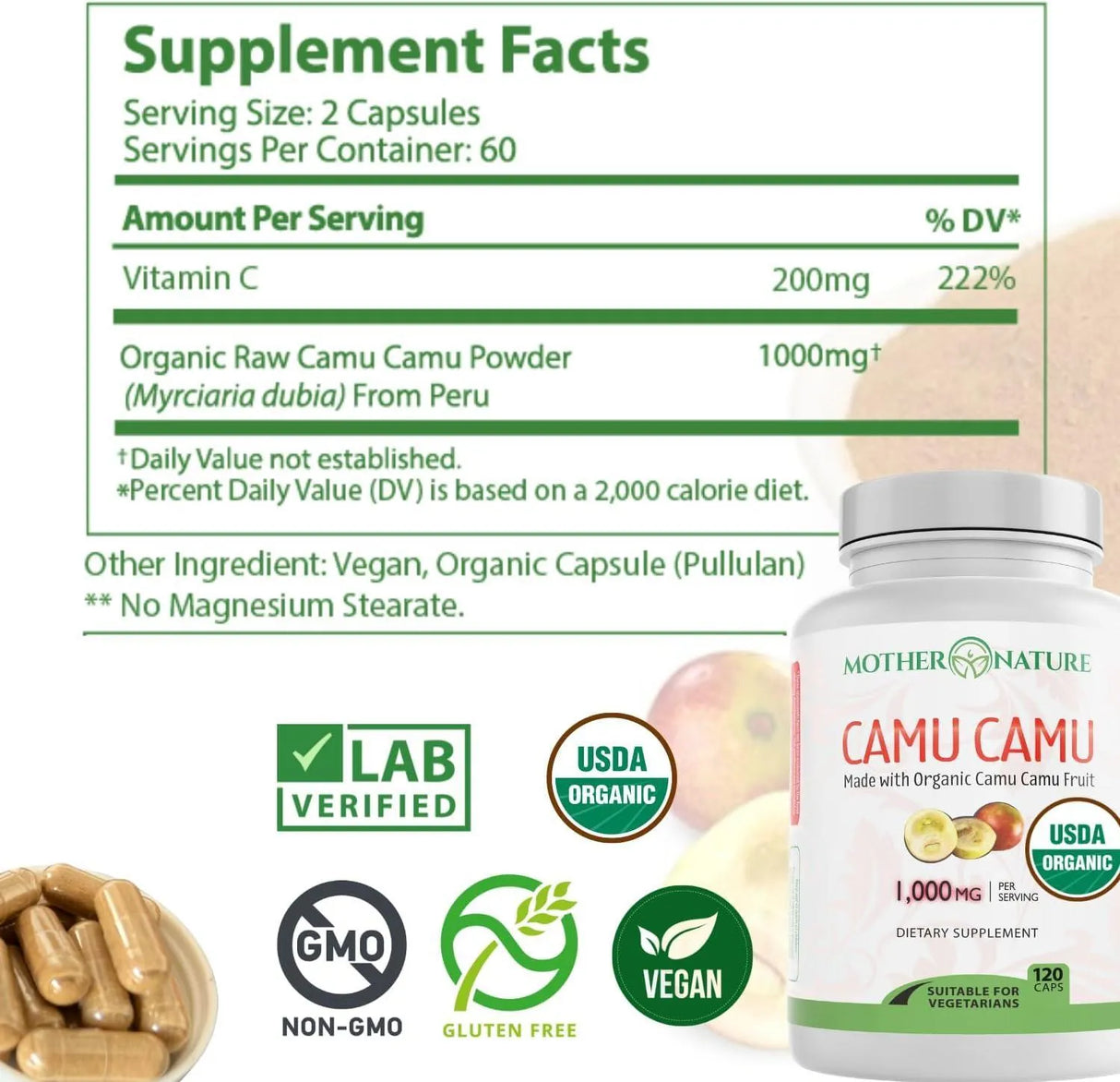 MOTHER NATURE - Mother Nature Camu Camu 1000Mg. 120 Capsulas - The Red Vitamin MX - Suplementos Alimenticios - {{ shop.shopifyCountryName }}