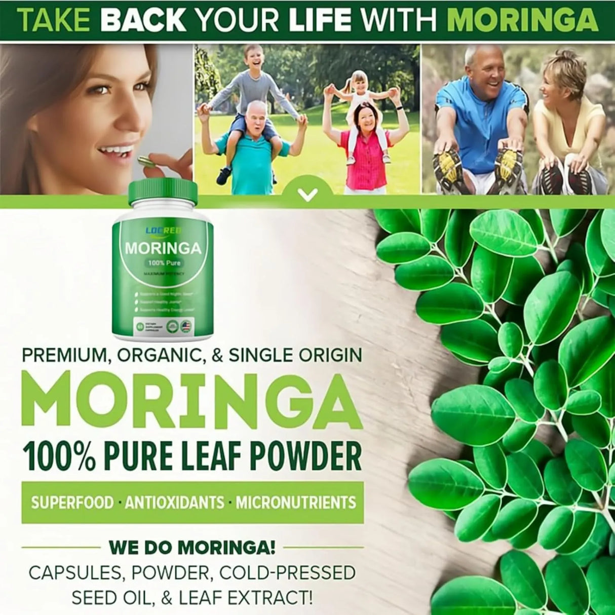 LOCRED - LOCRED Moringa Powder 60 Capsulas - The Red Vitamin MX - Suplementos Alimenticios - {{ shop.shopifyCountryName }}