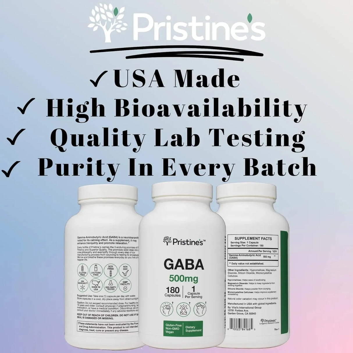 PRISTINE'S - Pristine's GABA 500Mg. 180 Capsulas - The Red Vitamin MX - Suplementos Alimenticios - {{ shop.shopifyCountryName }}