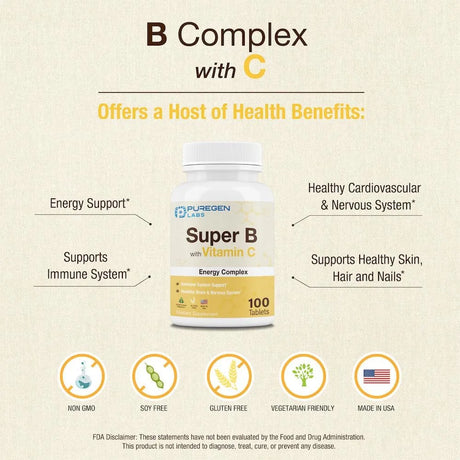 P PUREGEN LABS - Puregen Labs Super B Energy Complex with Vitamin C 100 Tabletas 3 Pack - The Red Vitamin MX - Suplementos Alimenticios - {{ shop.shopifyCountryName }}