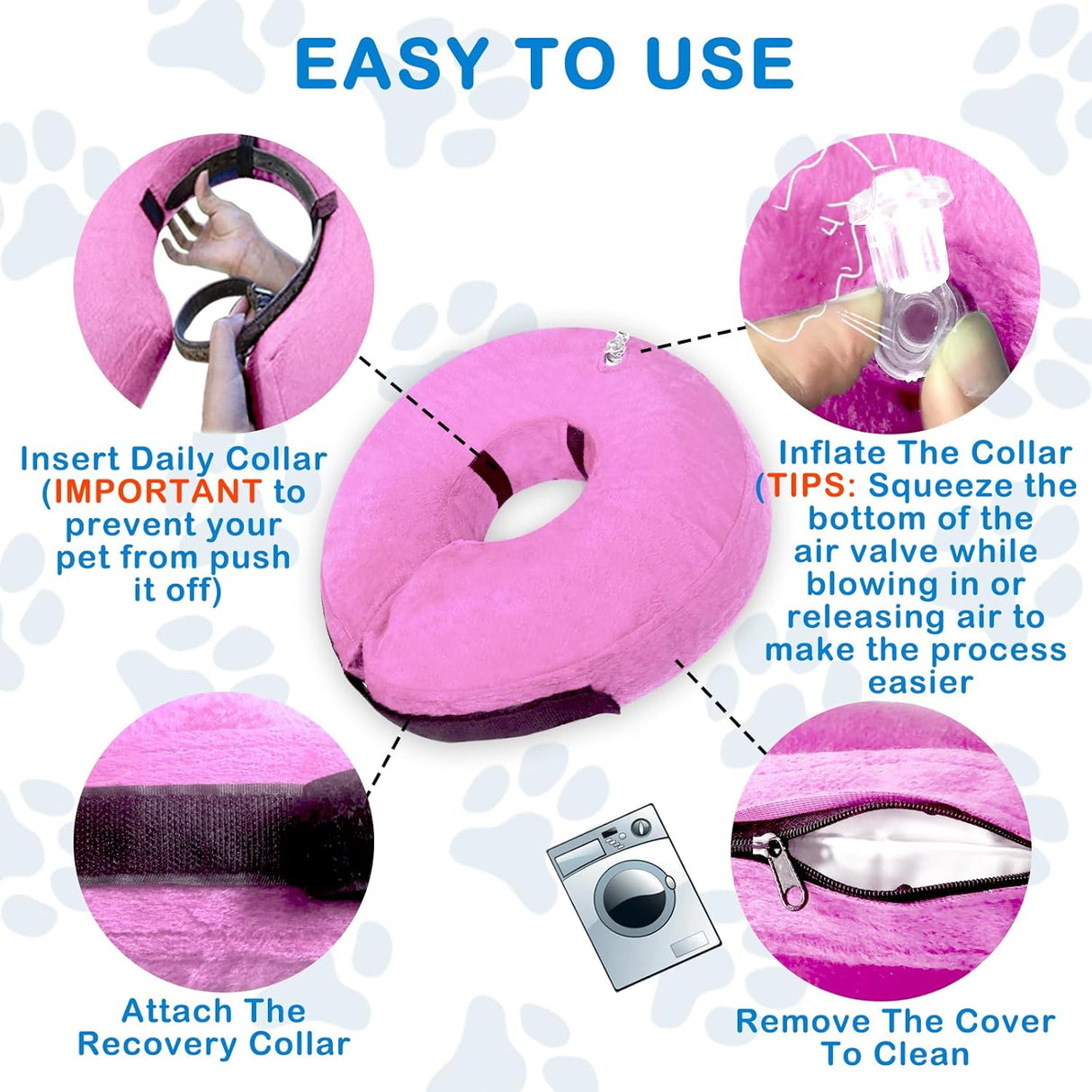 Infisu Soft Dog Cone Collar Inflatable PINK SMALL 5"-8"