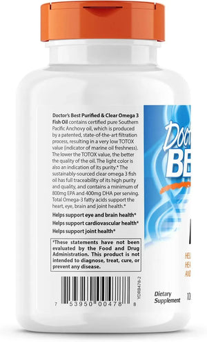 DOCTOR'S BEST - Doctor's Best Purified & Clear Omega 3 Fish Oil 120 Capsulas Blandas - The Red Vitamin MX - Suplementos Alimenticios - {{ shop.shopifyCountryName }}
