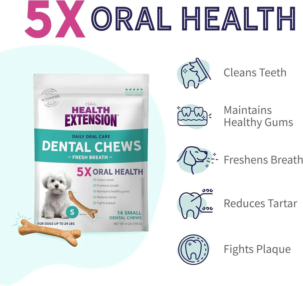 HEALTH EXTENSION - Health Extension Dog Chew Bone Treats Small 14 Piezas - The Red Vitamin MX - Cuidado Dental Para Perros - {{ shop.shopifyCountryName }}