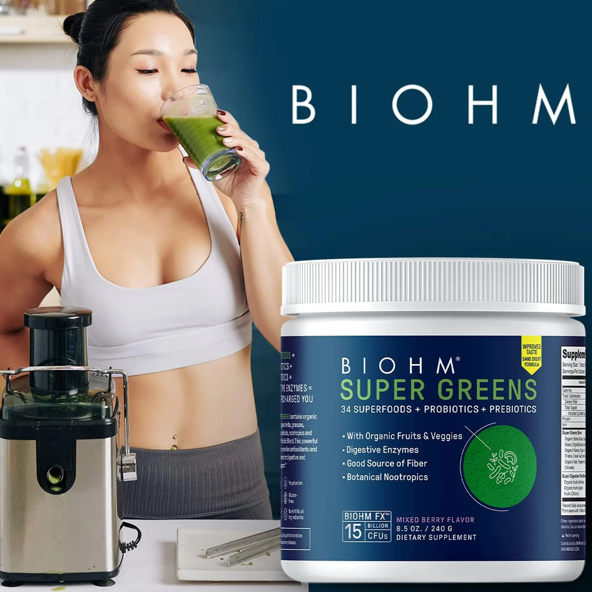 BIOHM - BIOHM Super Greens Green Superfood Powder 30 Servicios Mixed Berry Flavor 240Gr. - The Red Vitamin MX - Suplementos Alimenticios - {{ shop.shopifyCountryName }}