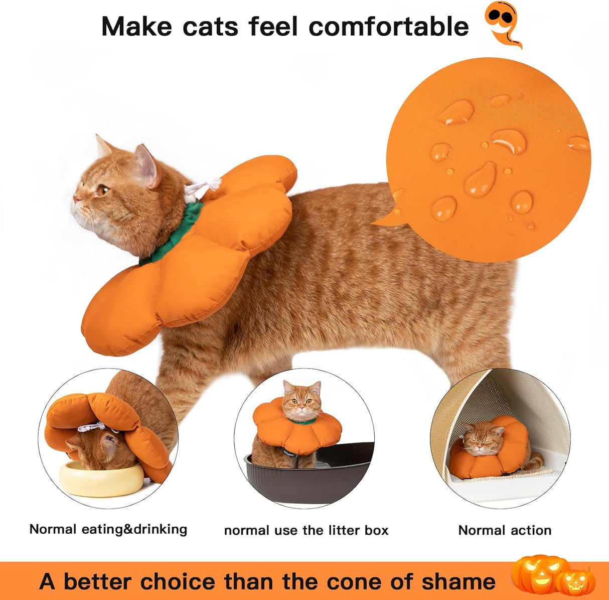 H HIDREAM Cat Cone Collar Orange Pumpkin Small