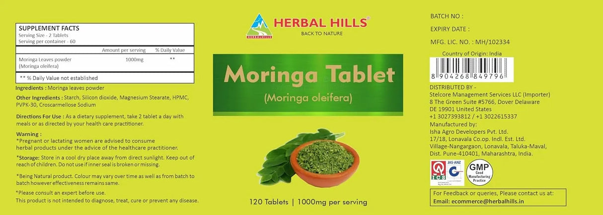 HERBAL HILLS - HERBAL HILLS Moringa 1000Mg. 120 Tabletas - The Red Vitamin MX - Suplementos Alimenticios - {{ shop.shopifyCountryName }}