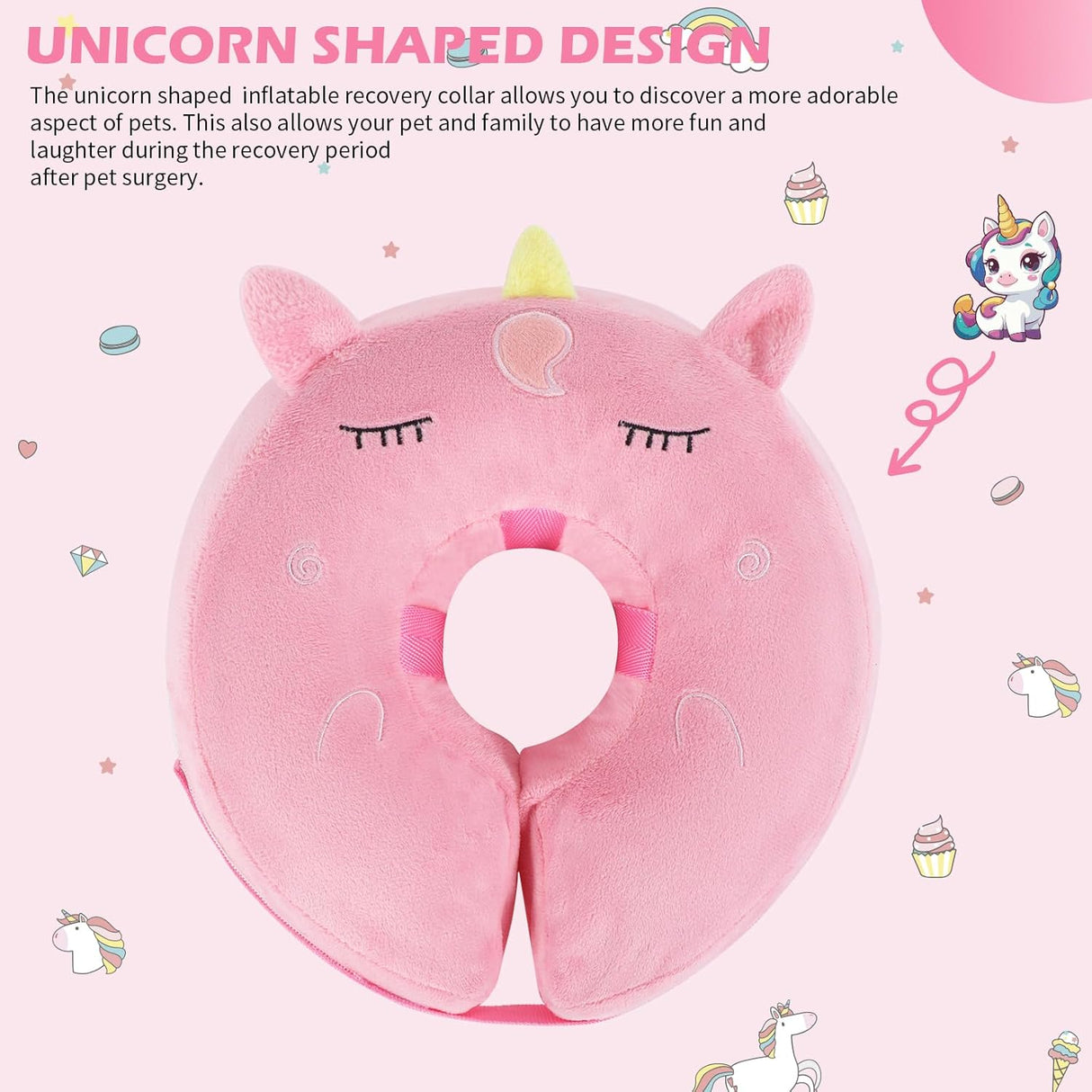 IEUUMLER Inflatable Recovery Dog Collar UNICORN LARGE Neck:14''-17''