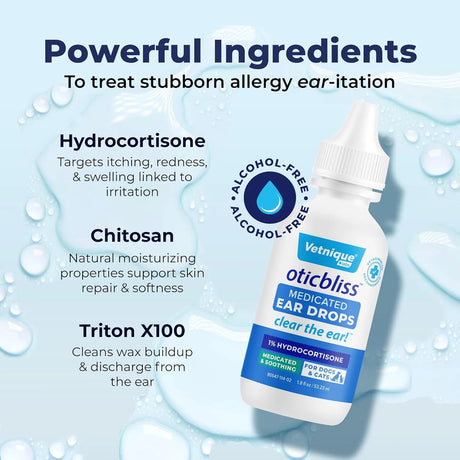 VETNIQUE - Vetnique Oticbliss Medicated Cat & Dog Ear Cleaner Drops 1.8 Fl.Oz. - The Red Vitamin MX - Cuidado Del Oído De Perros - {{ shop.shopifyCountryName }}