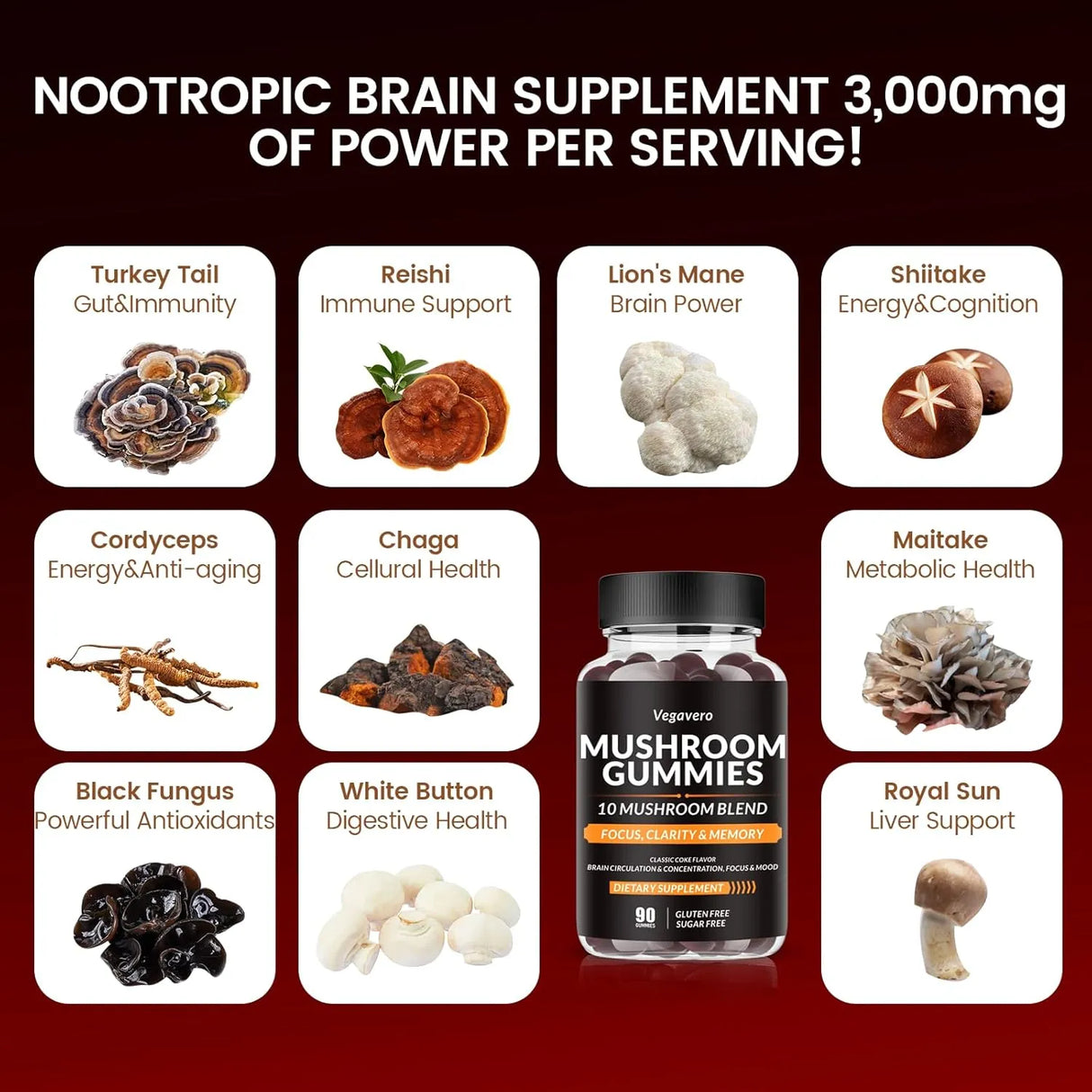 VEGAVERO - Vegavero Mushroom Gummies 10x Mushroom Blend 90 Gomitas - The Red Vitamin MX - Suplementos Alimenticios - {{ shop.shopifyCountryName }}