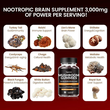 VEGAVERO - Vegavero Mushroom Gummies 10x Mushroom Blend 90 Gomitas - The Red Vitamin MX - Suplementos Alimenticios - {{ shop.shopifyCountryName }}