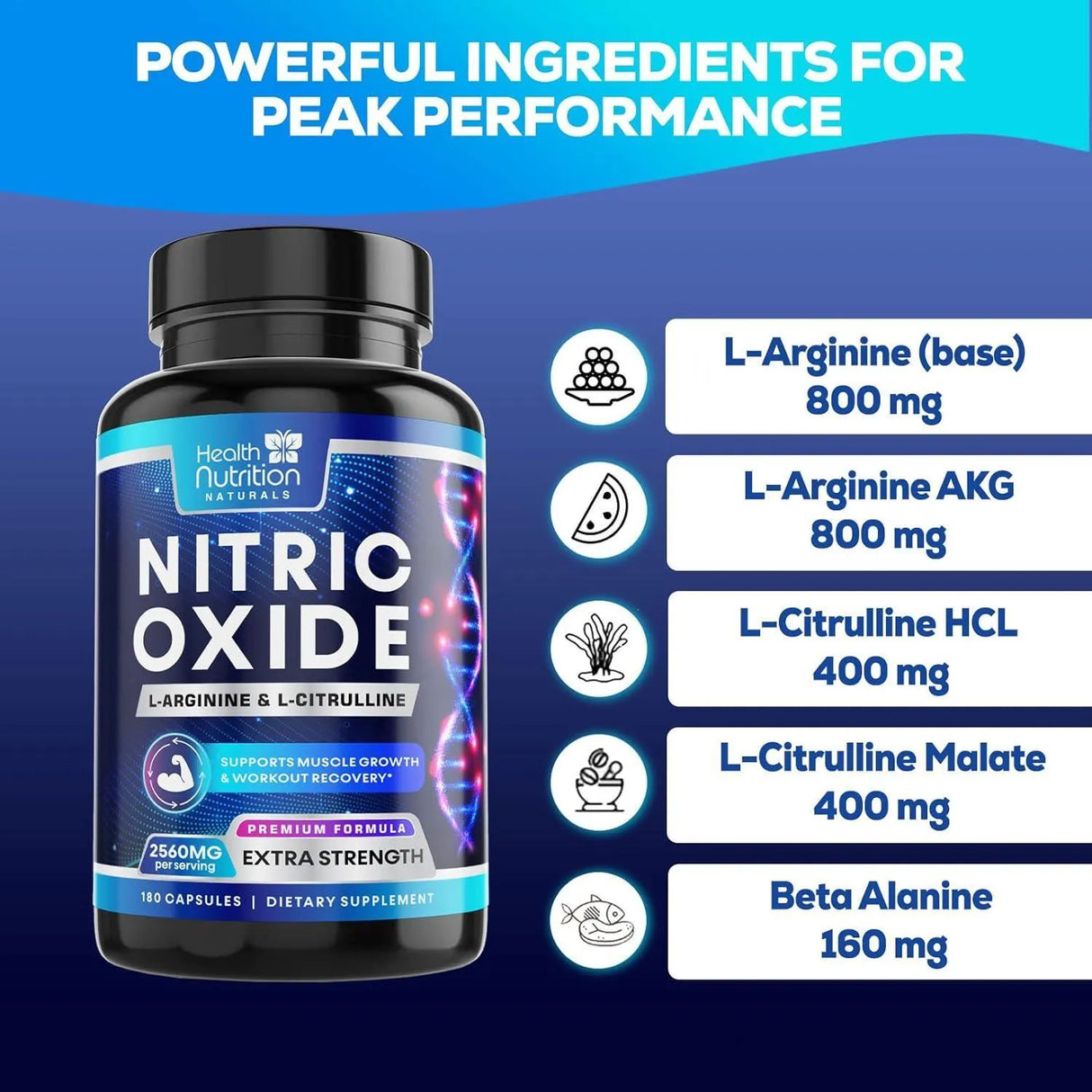 HEALTH NUTRITION NATURALS - Health Nutrition Naturals Extra Strength Nitric Oxide 180 Capsulas - The Red Vitamin MX - Suplementos Alimenticios - {{ shop.shopifyCountryName }}