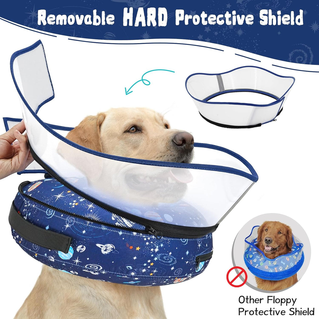 Toptakeit Elevated Inflatable Dog Cone Collar NAVY LARGE 12"-16"