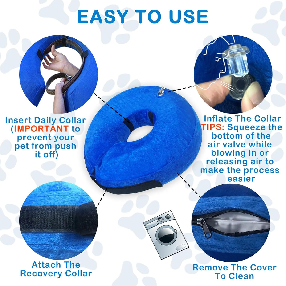 Infisu Soft Dog Cone Collar Inflatable BLUE EXTRA LARGE 18"-23"