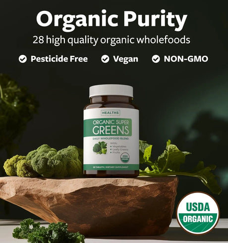 HEALTHS HARMONY - Healths Harmony USDA Organic Greens Powder 60 Tabletas - The Red Vitamin MX - Suplementos Alimenticios - {{ shop.shopifyCountryName }}