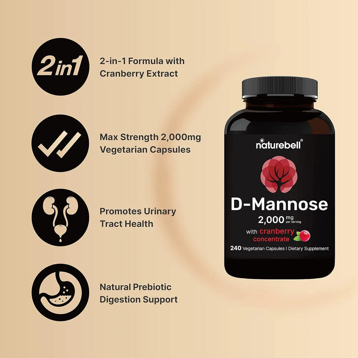 NATUREBELL - NatureBell D-Mannose 500Mg. 240 Capsulas - The Red Vitamin MX - Suplementos Alimenticios - {{ shop.shopifyCountryName }}