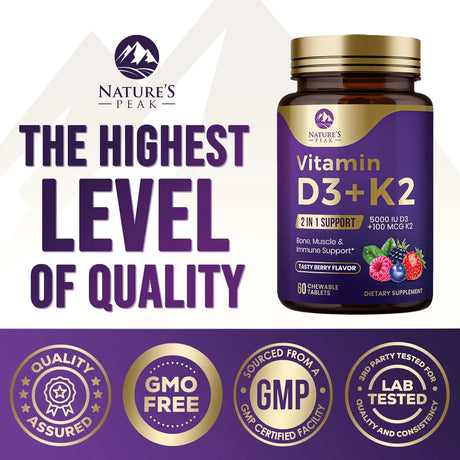 NATURE´S PEAK - Nature's Peak Vitamin D3 5000IU Plus K2 60 Tabletas Masticables - The Red Vitamin MX - Suplementos Alimenticios - {{ shop.shopifyCountryName }}