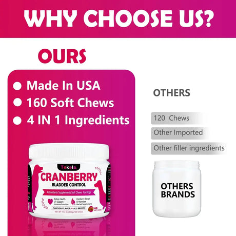 TEKOLA - Tekola Cranberry Bladder Health for Dogs 160 Masticables - The Red Vitamin MX - Salud De Tracto Urinario Para Perros - {{ shop.shopifyCountryName }}