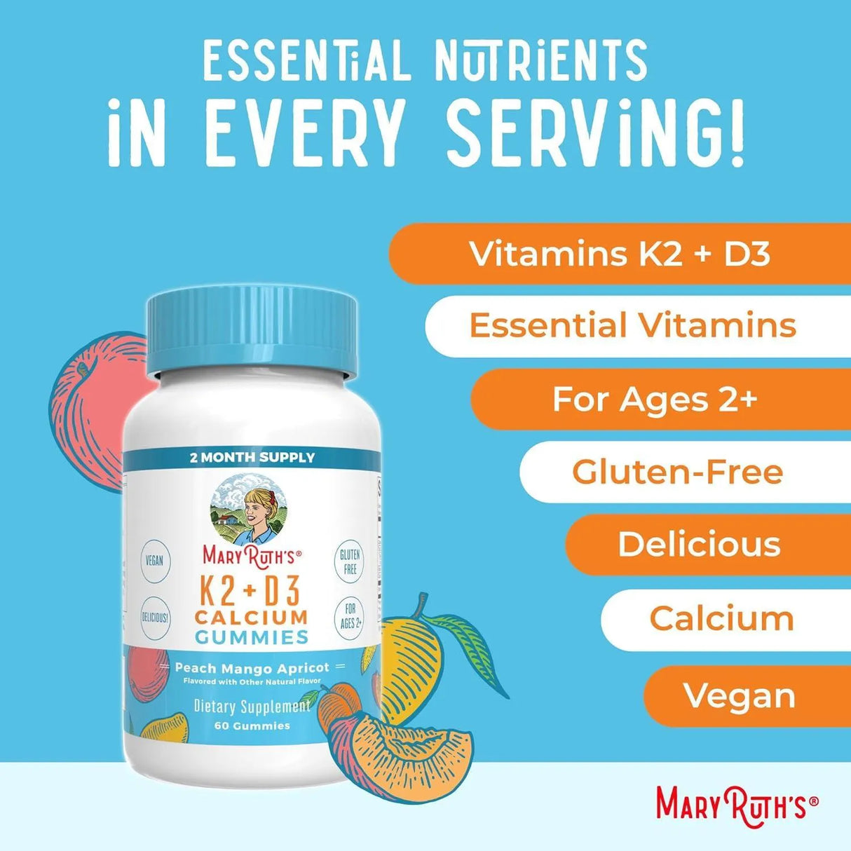 MARY RUTH ORGANICS - MaryRuth Organics Calcium with Vitamin D & Vitamin K2 60 Gomitas - The Red Vitamin MX - Suplementos Alimenticios - {{ shop.shopifyCountryName }}