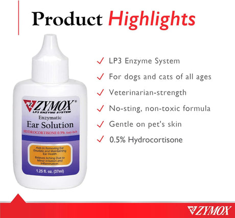 ZYMOX - ZYMOX Enzymatic Ear Solution 37Ml. - The Red Vitamin MX - Cuidado Del Oído De Perros - {{ shop.shopifyCountryName }}