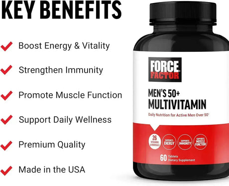 FORCE FACTOR - Force Factor Men’s Multivitamin 50 Plus 60 Tabletas - The Red Vitamin MX - Suplementos Alimenticios - {{ shop.shopifyCountryName }}